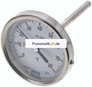 Bimetallthermometer, waagerecht D80/0 bis +80°C/100mm