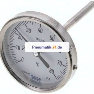 Bimetallthermometer, waagerecht D80/0 bis +80°C/100mm