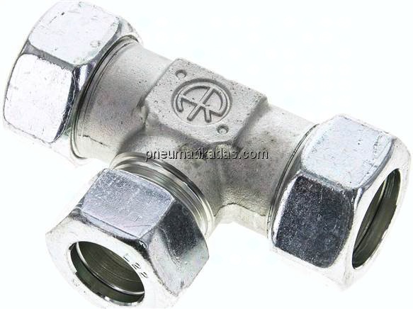 T-Schneidringverschraubung 28 L (M36x2)-22 L (M30x2)-28 L (M36x2), Stahl verzinkt