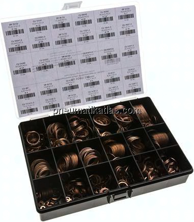 Dichtringsortiment, Kupfer, 30 Abmessungen (4 - 33 mm), Massivdichtringe nach DIN 7603 A