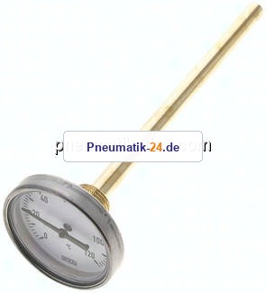 Bimetallthermometer, waagerecht D63/0 bis +120°C/200mm