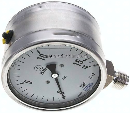Gly.-Sicherheits-Manometer senkrecht,100mm, 0 - 16 bar