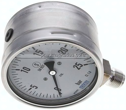 Gly.-Sicherheits-Manometer senkrecht,100mm, 0 - 25 bar