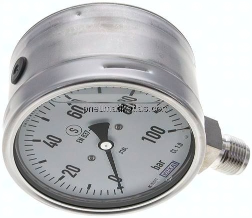 Gly.-Sicherheits-Manometer senkrecht,100mm, 0 - 100 bar