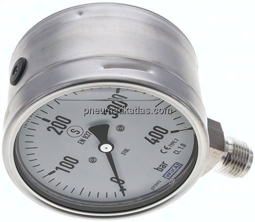 Gly.-Sicherheits-Manometer senkrecht,100mm, 0 - 400 bar