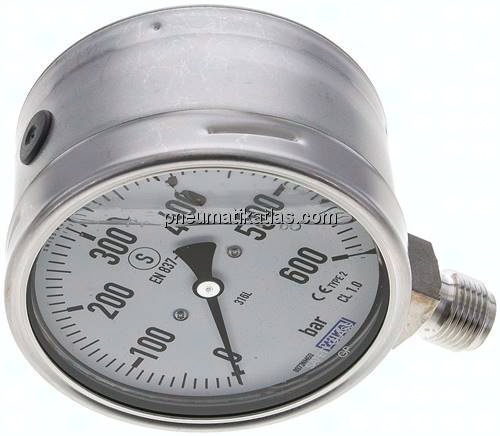 Gly.-Sicherheits-Manometer senkrecht,100mm, 0 - 600 bar