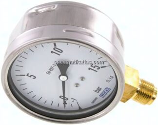 Manometer senkrecht (CrNi/Ms), 100mm, -1 bis 15 bar