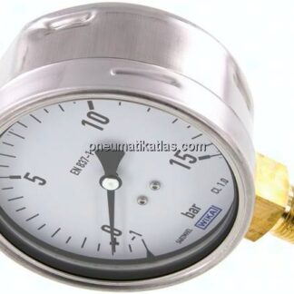 Manometer senkrecht (CrNi/Ms), 100mm, -1 bis 15 bar