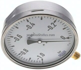 Manometer senkrecht (CrNi/Ms), 160mm, -1 bis 0 bar