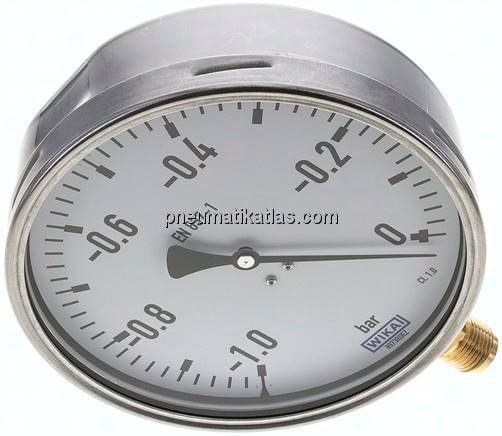 Manometer senkrecht (CrNi/Ms), 160mm, -1 bis 0 bar