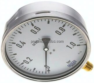 Manometer senkrecht (CrNi/Ms), 160mm, 0 - 1 bar