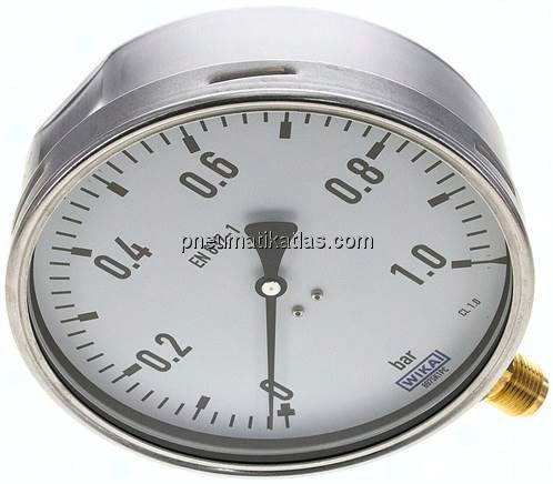 Manometer senkrecht (CrNi/Ms), 160mm, 0 - 1 bar