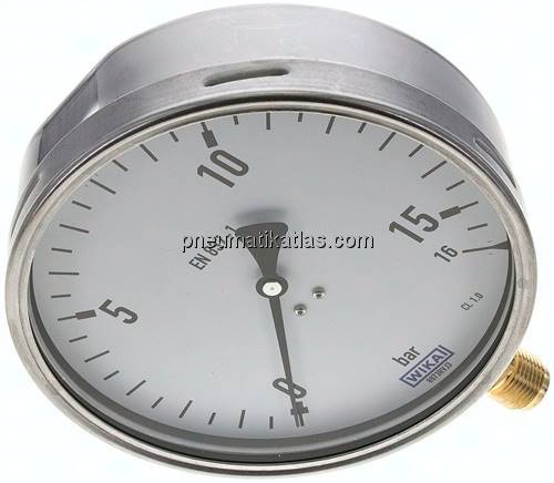 Manometer senkrecht (CrNi/Ms), 160mm, 0 - 16 bar