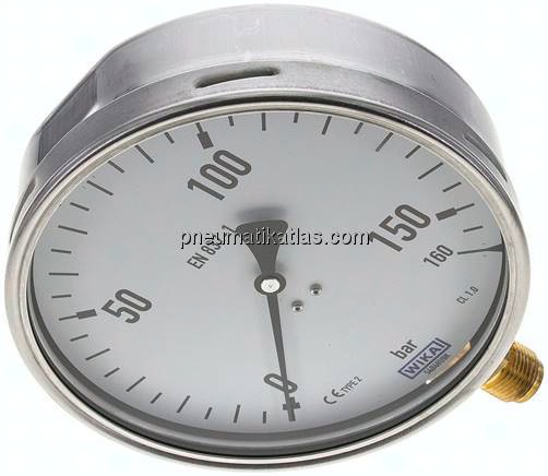 Manometer senkrecht (CrNi/Ms), 160mm, 0 - 160 bar
