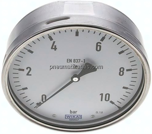 Manometer waagerecht (CrNi/Ms), 160mm, 0 - 10 bar