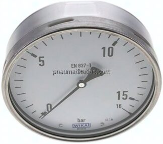 Manometer waagerecht (CrNi/Ms), 160mm, 0 - 16 bar
