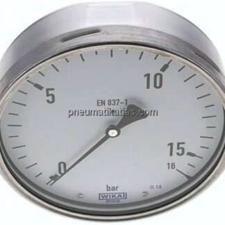 Manometer waagerecht (CrNi/Ms), 160mm, 0 - 16 bar