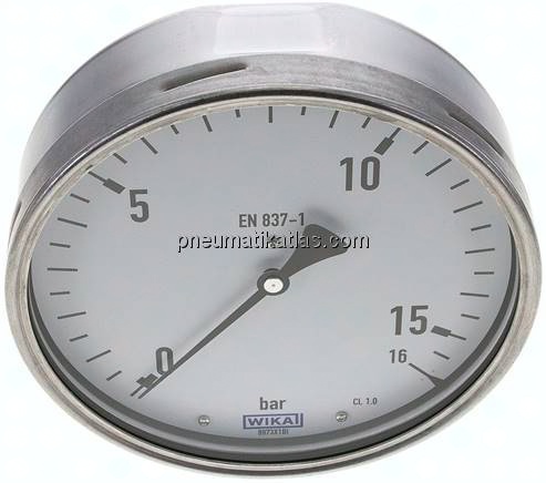 Manometer waagerecht (CrNi/Ms), 160mm, 0 - 16 bar