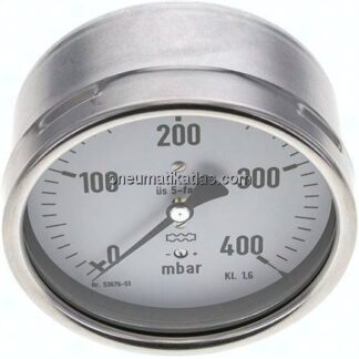 Manometer waagerecht 100mm, 0 - 400 mbar, G 1/2"
