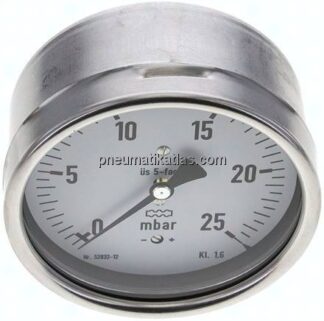 Manometer waagerecht 100mm, 0 - 25 mbar, G 1/2"