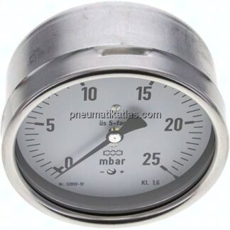 Manometer waagerecht 100mm, 0 - 25 mbar, G 1/2"