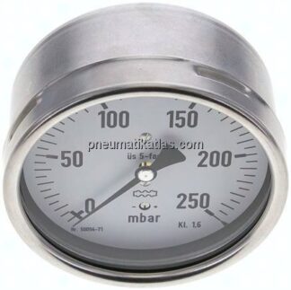 Manometer waagerecht 100mm, 0 - 250 mbar, G 1/2"