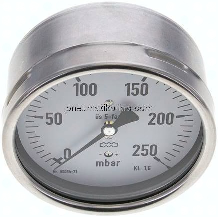 Manometer waagerecht 100mm, 0 - 250 mbar, G 1/2"