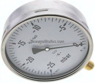 Manometer senkrecht 160mm, -0,025 bar bis 0 bar mbar, G 1/2"