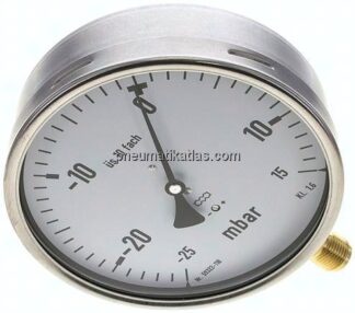 Manometer senkrecht 160mm, -0,025 bar bis 0,015 bar mbar, G 1/2"