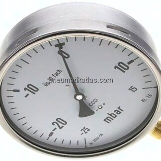 Manometer senkrecht 160mm, -0,025 bar bis 0,015 bar mbar, G 1/2"