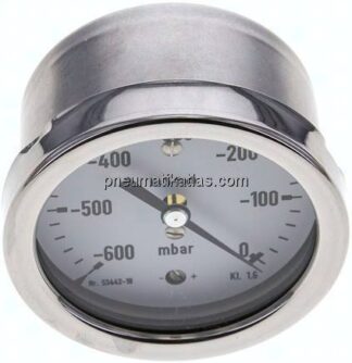 Manometer waagerecht 63mm, -0,6 bar bis 0 bar mbar, G 1/4"