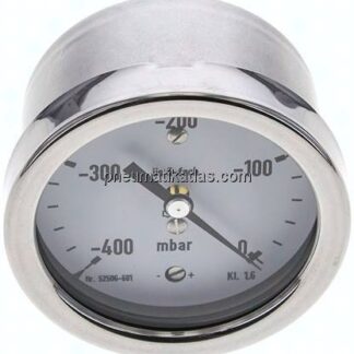 Manometer waagerecht 63mm, -0,4 bar bis 0 bar mbar, G 1/4"