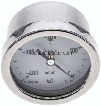 Manometer waagerecht 63mm, -0,4 bar bis 0 bar mbar, G 1/4"