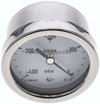 Manometer waagerecht 63mm, -0,4 bar bis 0 bar mbar, G 1/4"