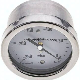 Manometer waagerecht 63mm, -0,25 bar bis 0 bar mbar, G 1/4"