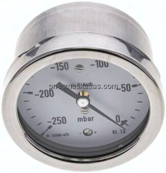 Manometer waagerecht 63mm, -0,25 bar bis 0 bar mbar, G 1/4"