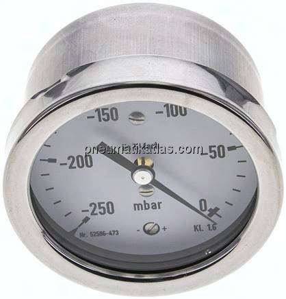 Manometer waagerecht 63mm, -0,25 bar bis 0 bar mbar, G 1/4"