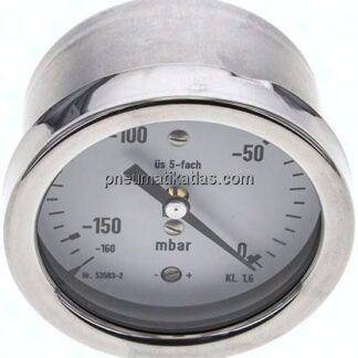Manometer waagerecht 63mm, -0,16 bar bis 0 bar mbar, G 1/4"