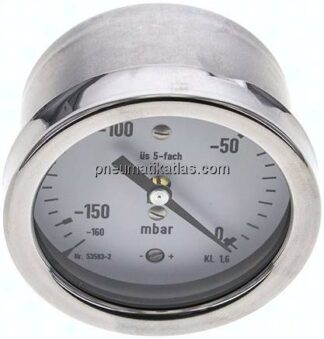 Manometer waagerecht 63mm, -0,16 bar bis 0 bar mbar, G 1/4"