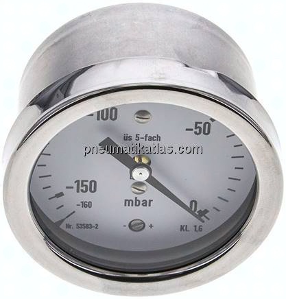 Manometer waagerecht 63mm, -0,16 bar bis 0 bar mbar, G 1/4"