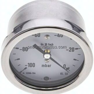 Manometer waagerecht 63mm, -0,1 bar bis 0 bar mbar, G 1/4"