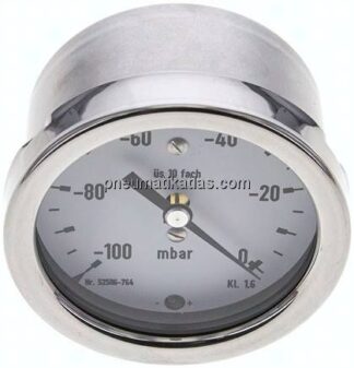 Manometer waagerecht 63mm, -0,1 bar bis 0 bar mbar, G 1/4"