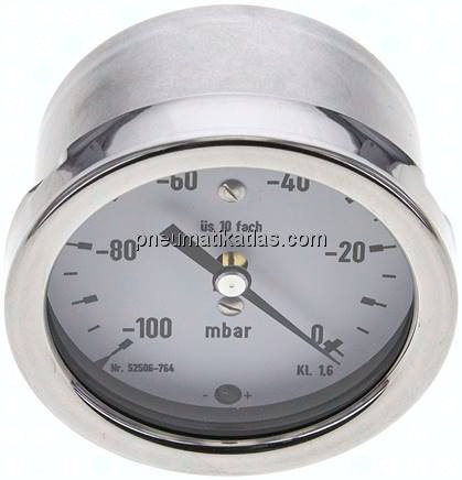 Manometer waagerecht 63mm, -0,1 bar bis 0 bar mbar, G 1/4"