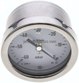 Manometer waagerecht 63mm, -0,06 bar bis 0 bar mbar, G 1/4"