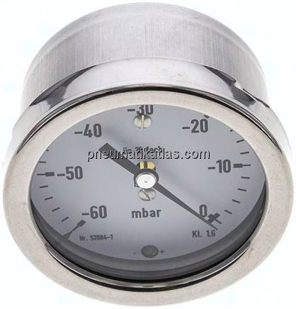 Manometer waagerecht 63mm, -0,06 bar bis 0 bar mbar, G 1/4"