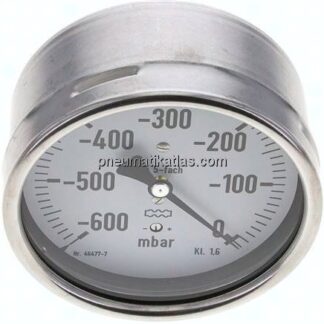 Manometer waagerecht 100mm, -0,6 bar bis 0 bar mbar, G 1/2"