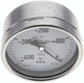 Manometer waagerecht 100mm, -0,4 bar bis 0 bar mbar, G 1/2"
