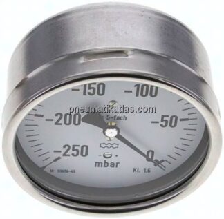 Manometer waagerecht 100mm, -0,25 bar bis 0 bar mbar, G 1/2"