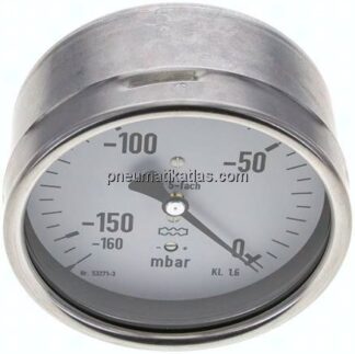 Manometer waagerecht 100mm, -0,16 bar bis 0 bar mbar, G 1/2"