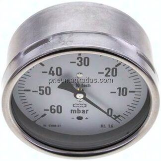 Manometer waagerecht 100mm, -0,06 bar bis 0 bar mbar, G 1/2"